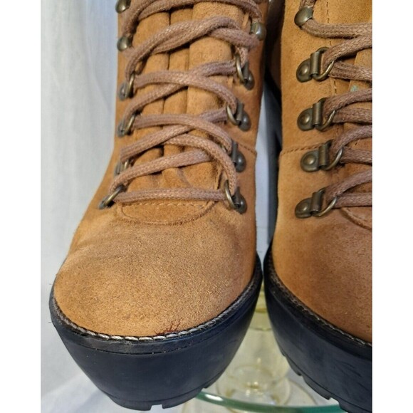 Polo Ralph Lauren Suede Helene Bootie Camel Sz 39 8.5  Platform Lug Chunky Heel - Picture 12 of 16